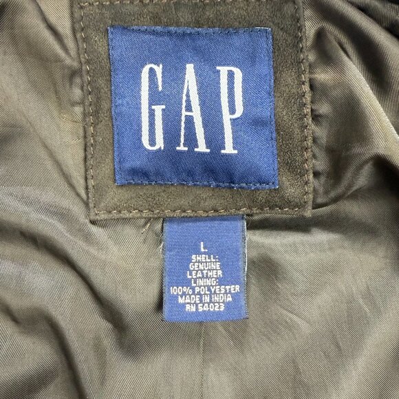 Vintage GAP Jacket Mens Large Brown Suede Leather Shacket Button Up Coat 90s Y2K - Picture 4 of 11